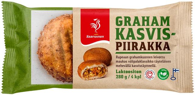 Saarioinen Grahamkasvispiirakka; grahampiirakka kasvistäytteellä 4kpl 280g