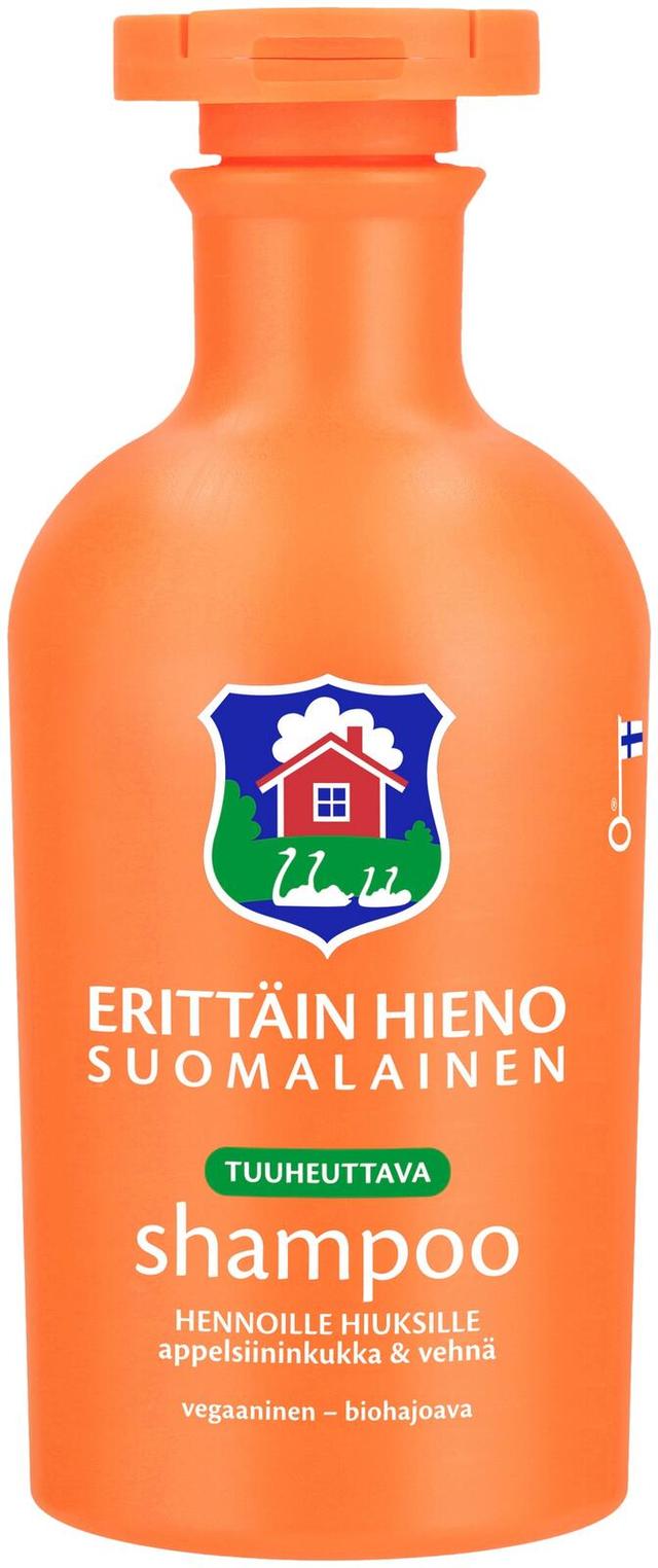Erittäin Hieno Suomalainen tuuheuttava shampoo hennoille hiuksille Appelsiininkukka & Vehnä 300ml