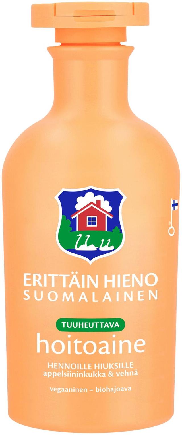 Erittäin Hieno Suomalainen tuuheuttava hoitoaine hennoille hiuksille Appelsiininkukka & Vehnä 300ml