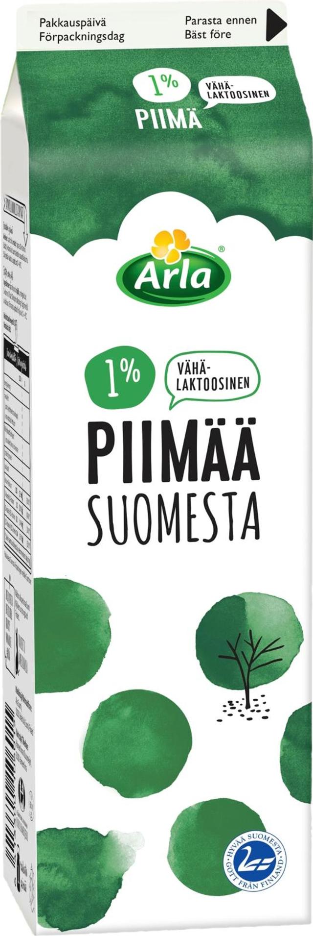 Arla 1L 1%  Suomesta vähälaktoosinen piimä