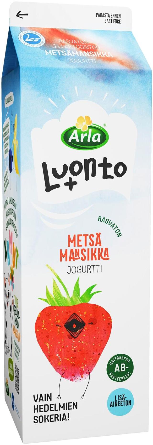 Arla Luonto+ AB Rasvaton metsämansikkajogurtti 1 kg laktoositon