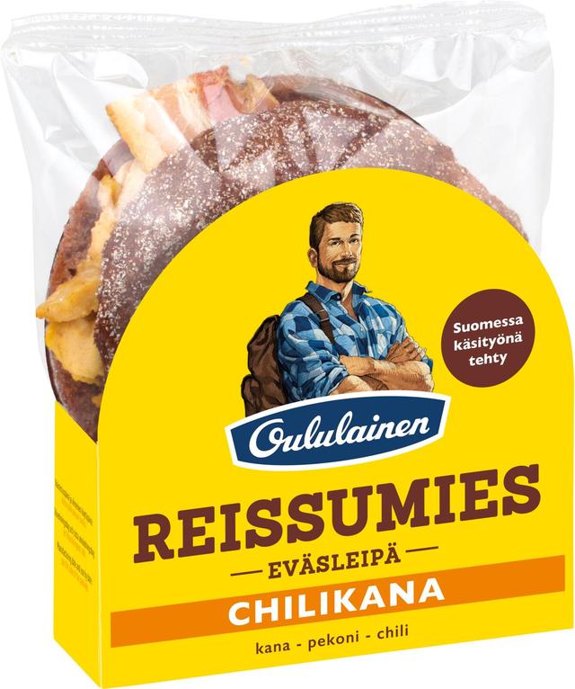 Oululainen Reissumies Eväsleipä Chilikana kana-pekoni-chili 135g, täytetty täysjyväruisleipä