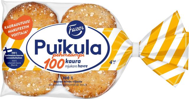 Fazer Puikula Pehmeämpi 100Kaura 4kpl 220g, kauraleipä