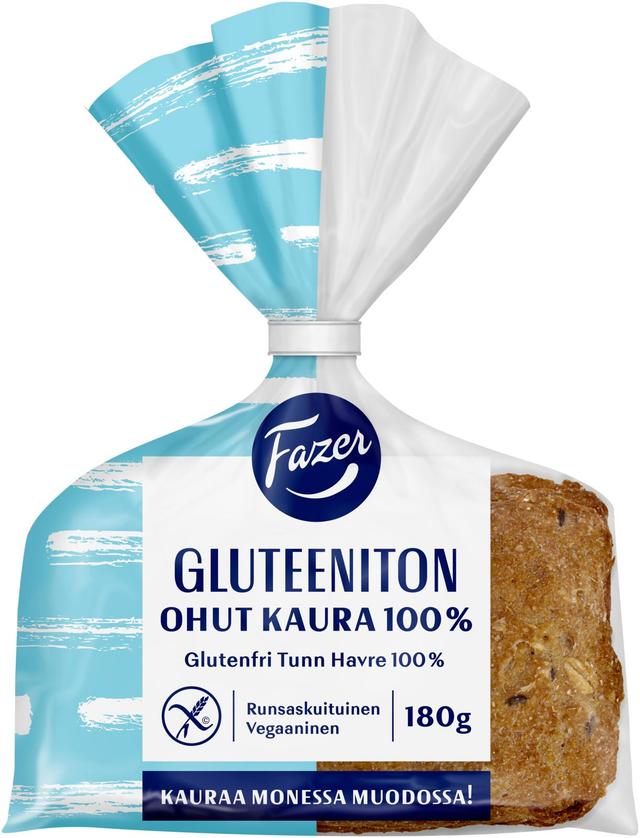Fazer Gluteeniton Ohut Kaura100% 3kpl 180g, kauraleipä