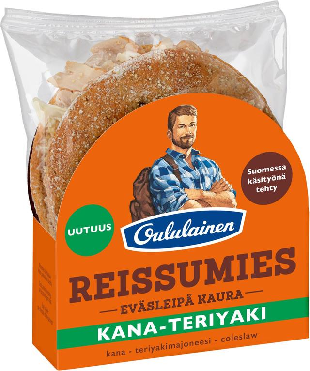 Oululainen Reissumies Eväsleipä Kaura Kana-teriyaki 153g kana-teriyakimajoneesi-coleslaw, täytetty kauraleipä