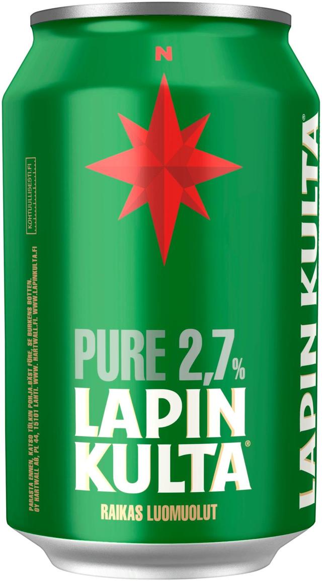Lapin Kulta Pure gluteeniton luomuolut 2,7% 0,33 l