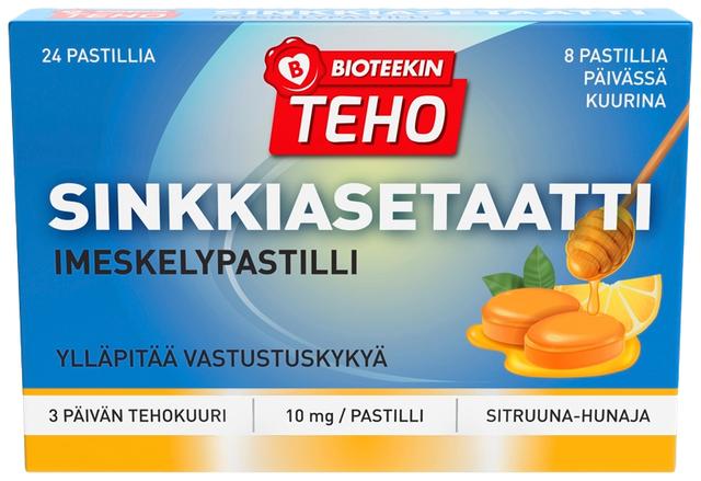 Bioteekki Teho Sinkkiasetaatti Pastilli ravintolisä 24 kpl