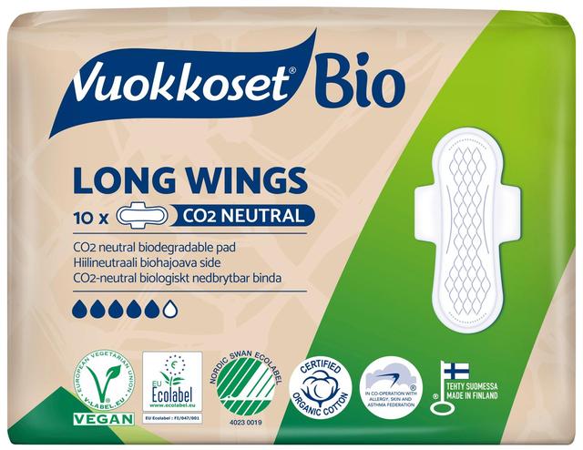 Vuokkoset Bio Long Wings ohutside 10 kpl