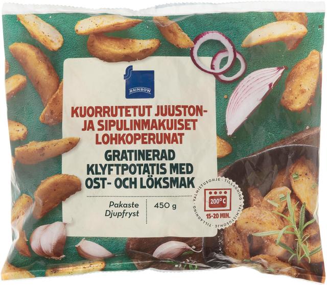 Rainbow 450g kuorrutetut lohkoperunat juusto-sipuli pakaste