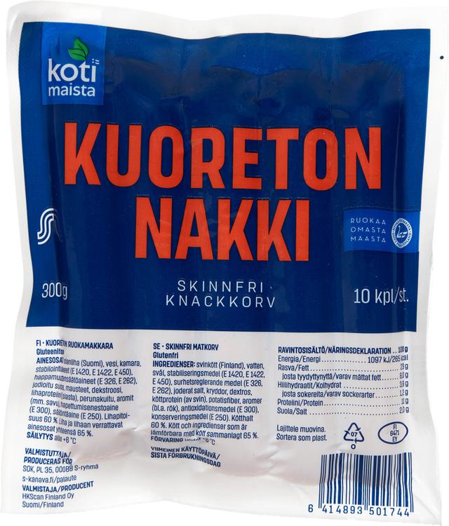 Kotimaista kuoreton nakki 300g