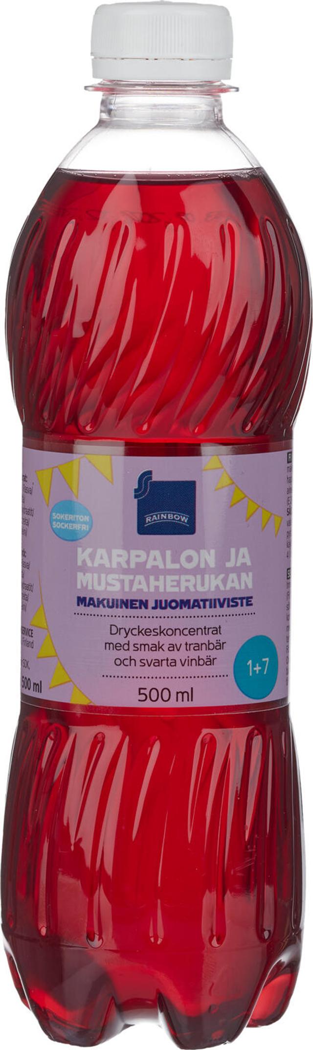 Rainbow sokeriton karpalon ja mustaherukan makuinen juomatiiviste 1+7 0,5l