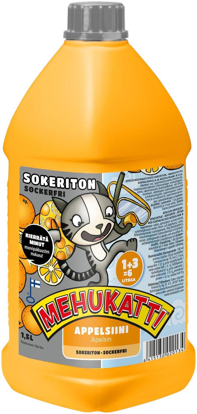 Mehukatti Sokeriton Appelsiinimehujuomatiiviste 1+3 1,5 L