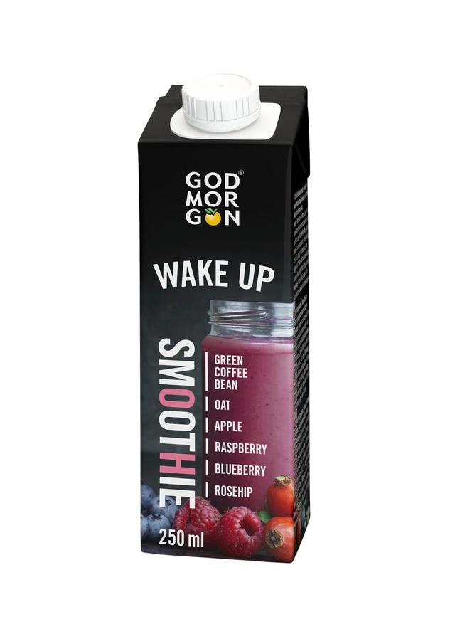 God Morgon Wake Up smoothie vihreä kahvipapu-kaura-vadelma-ruusunmarja-mustikka  250 ml