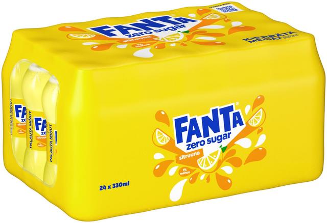 24-pack Fanta Sokeriton Sitruuna virvoitusjuoma muovipullo 0.33 L