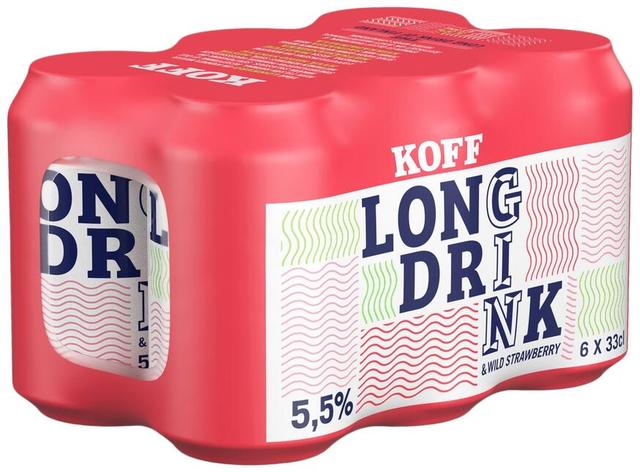 6-pack Koff Long Drink Wild Strawberry long drink 5,5 % tölkki 0,33 L
