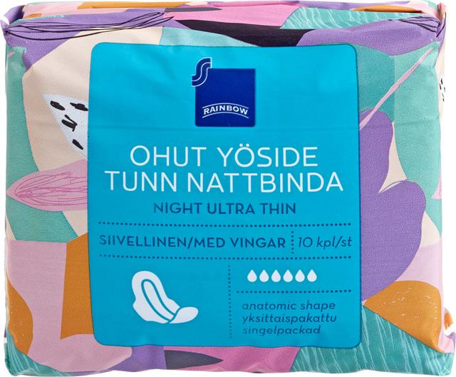 Rainbow ohut yöside 10 kpl siivellinen
