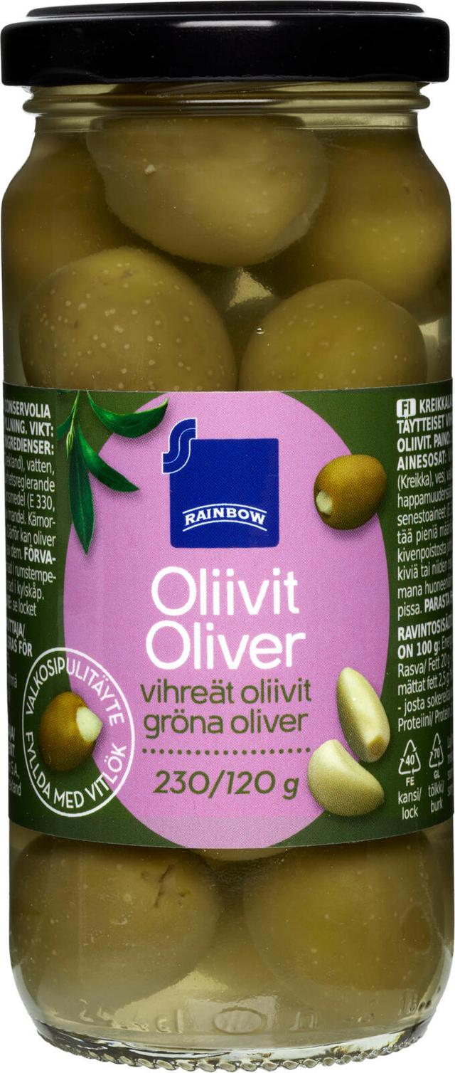 Rainbow 240/120g oliivit valkosipulitäytteellä