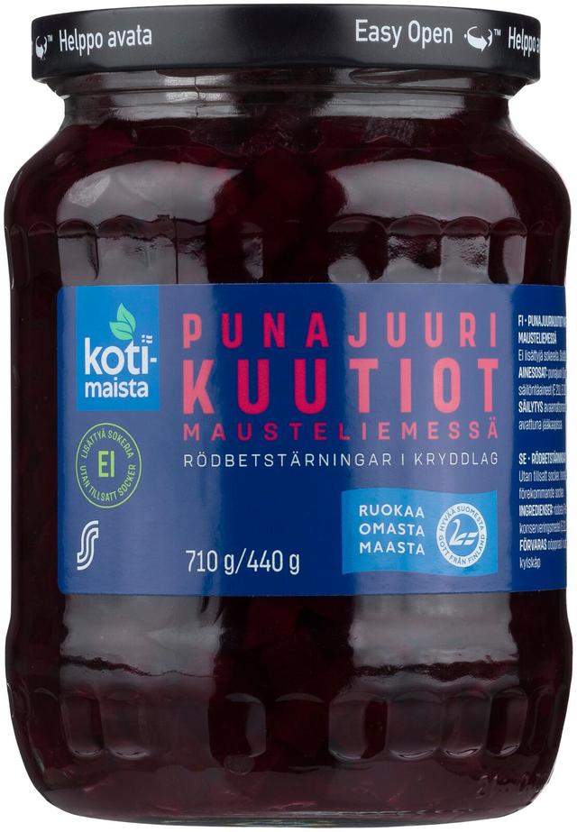 Kotimaista Punajuurikuutiot mausteliemessä, ei lisättyä sokeria 700/470g