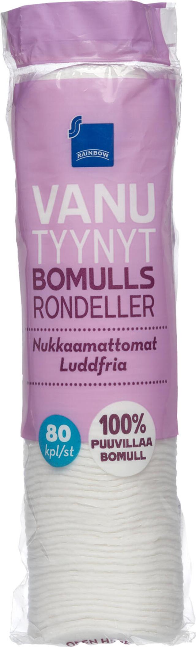 Rainbow vanutyynyt nukkaamaton 100% puuvillaa 80kpl
