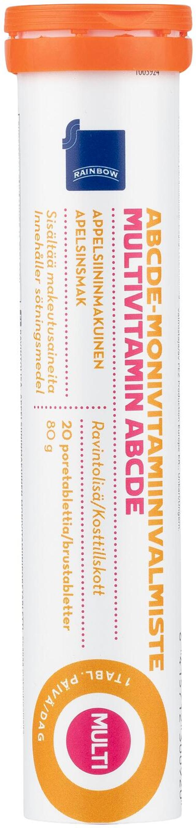 Rainbow ABCDE-monivitamiiniporetabletti appelsiininmakuinen ravintolisä 20kpl/80g