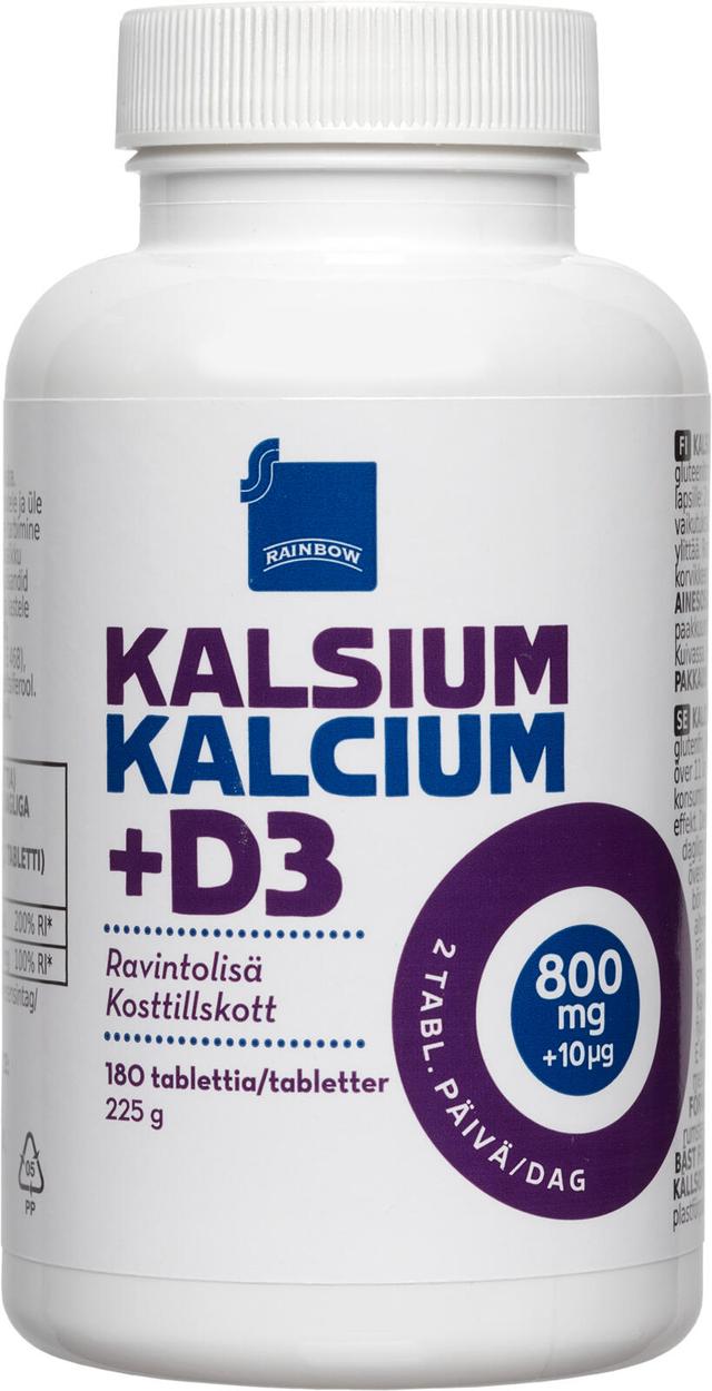 Rainbow kalsium- ja D-vitamiinivalmiste 800mg + 10μg ravintolisä 180kpl/225g