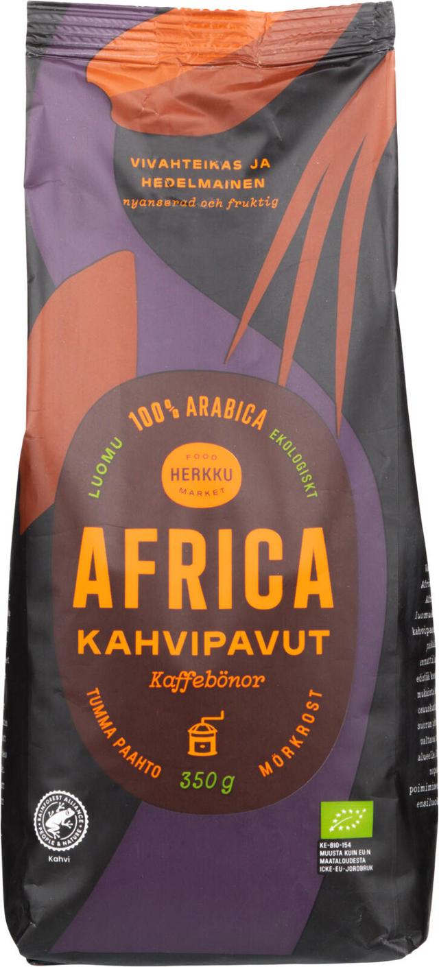 Herkku Africa 350g kahvipavut tumma paahto luomu