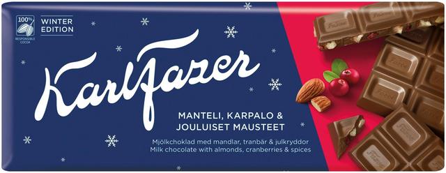 Karl Fazer Winter Edition manteli, karpalo ja jouluiset mausteet maitosuklaalevy 200g
