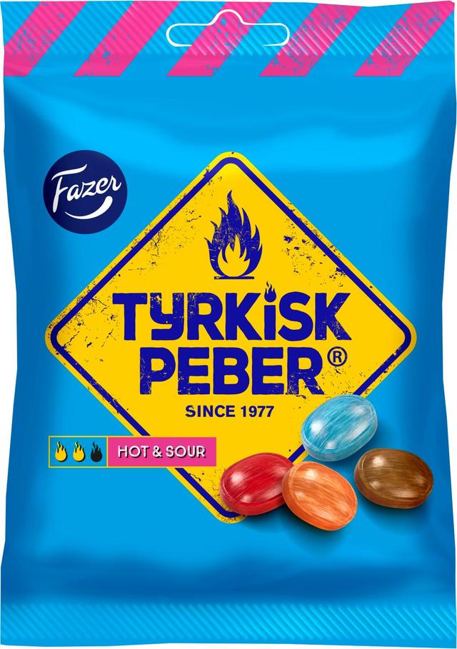 Fazer Tyrkisk Peber Hot & Sour salmiakkihedelmä karkkipussi 150g