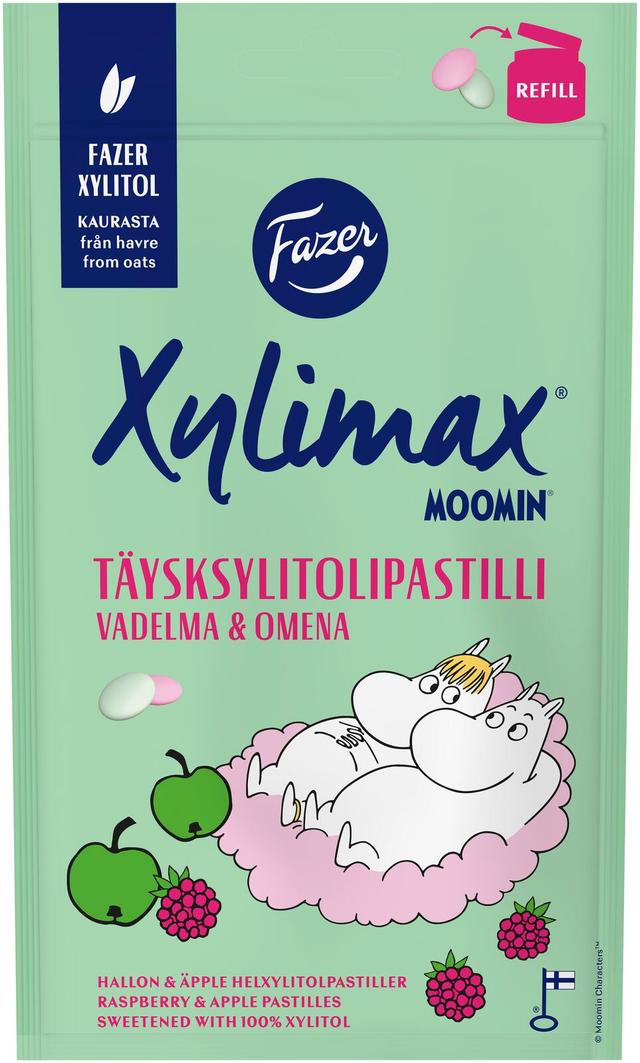 Fazer Xylimax Moomin vadelma ja omena täysksylitolipastillit 85g