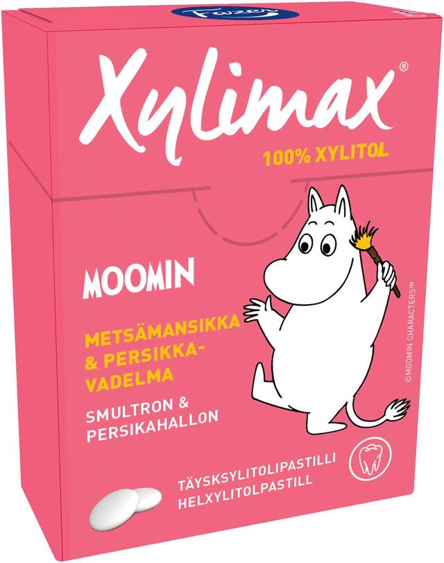 Fazer Xylimax Moomin 55g metsämansikka-persikka-vadelma täysksylitolipastilli