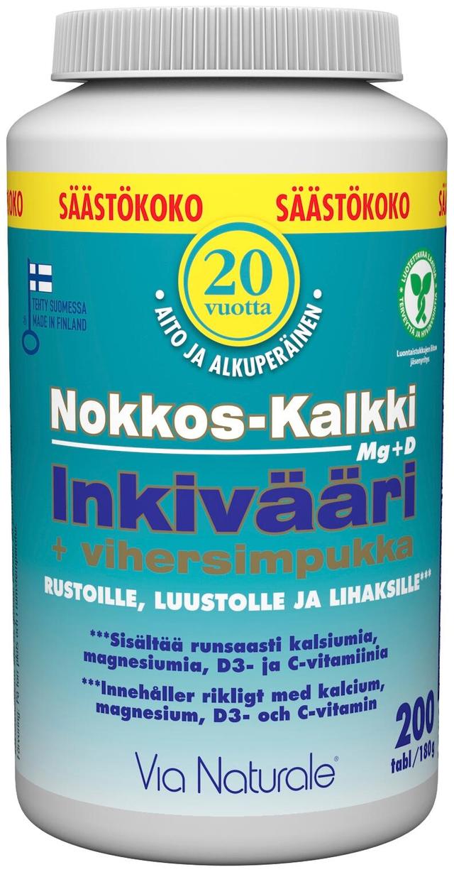 Nokkos-Kalkki Inkivääri+Vihersimpukka 200 tabl. Via Naturale