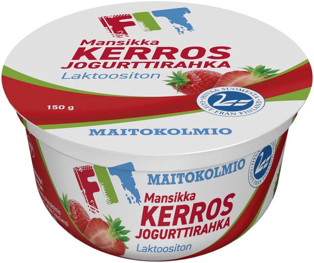 Maitokolmio FIT Kerrosjogurttirahka mansikka 150 g laktoositon