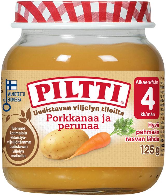 Piltti 125g Uudistavan viljelyn tiloilta porkkanaa ja perunaa kasvissose 4kk