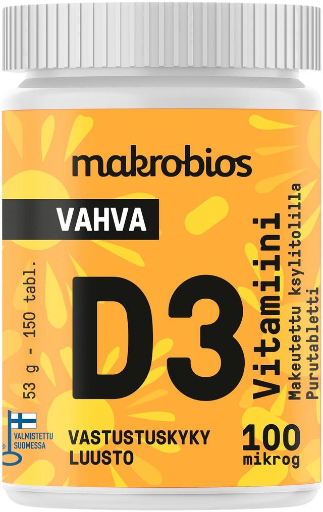 Makrobios Vahva D3-vitamiini appelsiini 100mcg 150 tablettia 53g