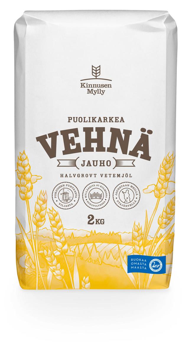 Kinnusen Mylly 2kg Puolikarkea vehnäjauho