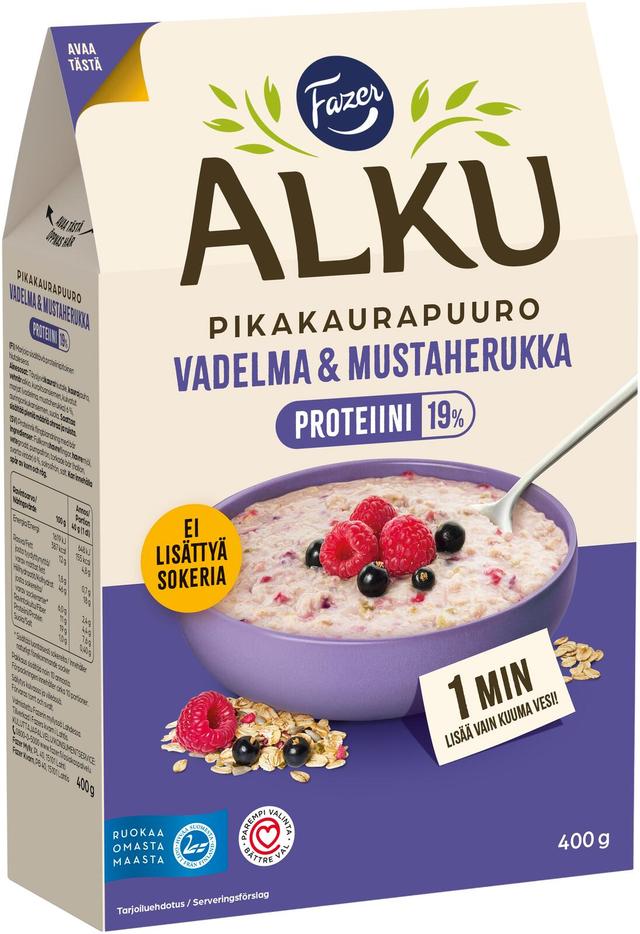 Fazer Alku Vadelma & mustaherukka Proteiini pikakaurapuuro 400 g