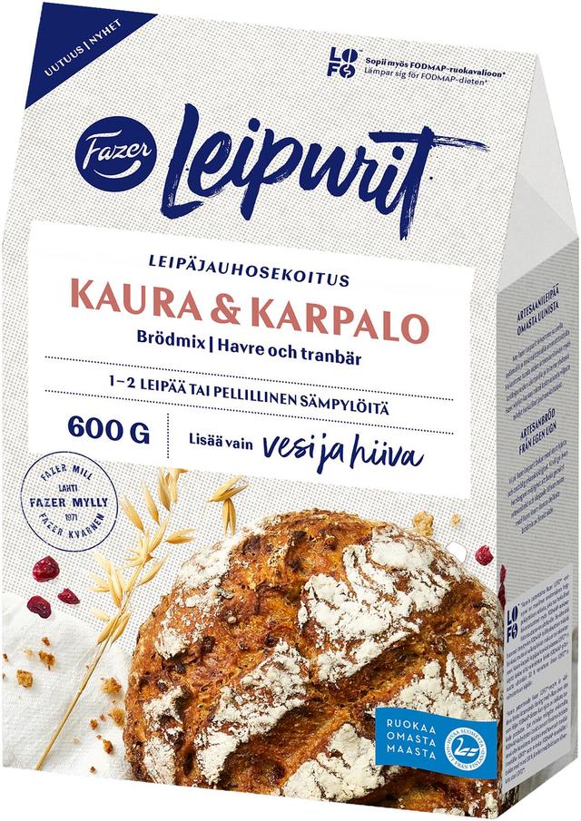 Fazer Leipurit Kaura-karpalo leipäjauhosekoitus 600 g
