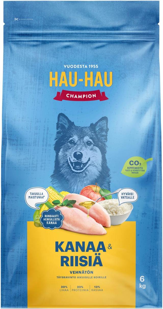 Hau-Hau Champion Kanaa ja riisiä täysravinto aikuisille koirille 6 kg
