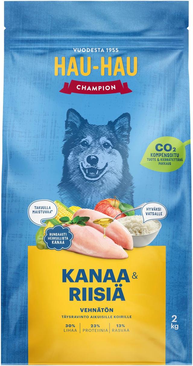 Hau-Hau Champion Kanaa ja riisiä täysravinto aikuisille koirille 2 kg