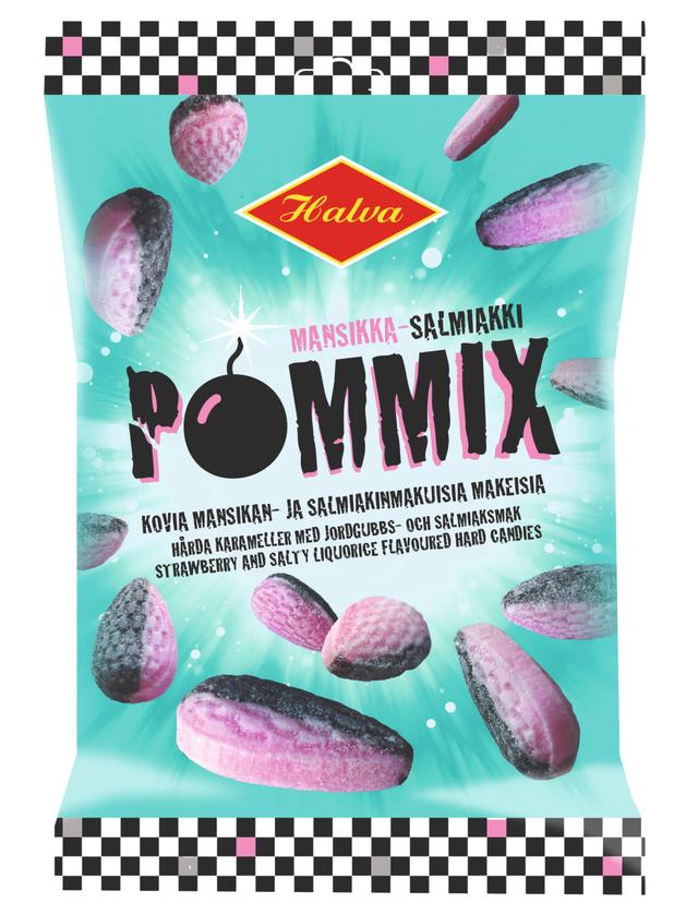 Halva Pommix kovia mansikan- ja salmiakinmakuisia makeisia 100 g