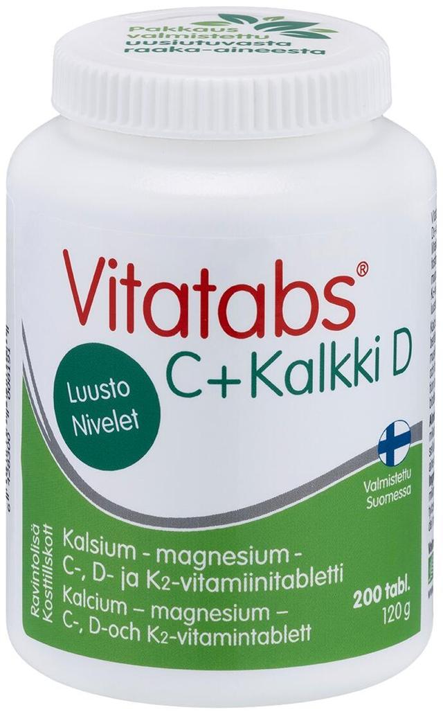 Vitatabs C + Kalkki D kalsium-magnesium-C-, D- ja K2-vitamiinitabletti 200 tabl