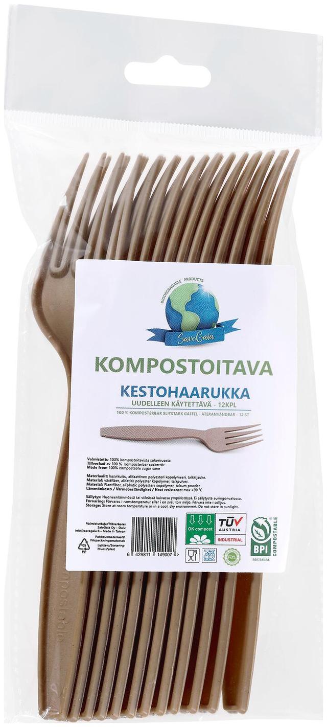 SaveGaia kompostoitava ja biohajoava kestohaarukka 12kpl