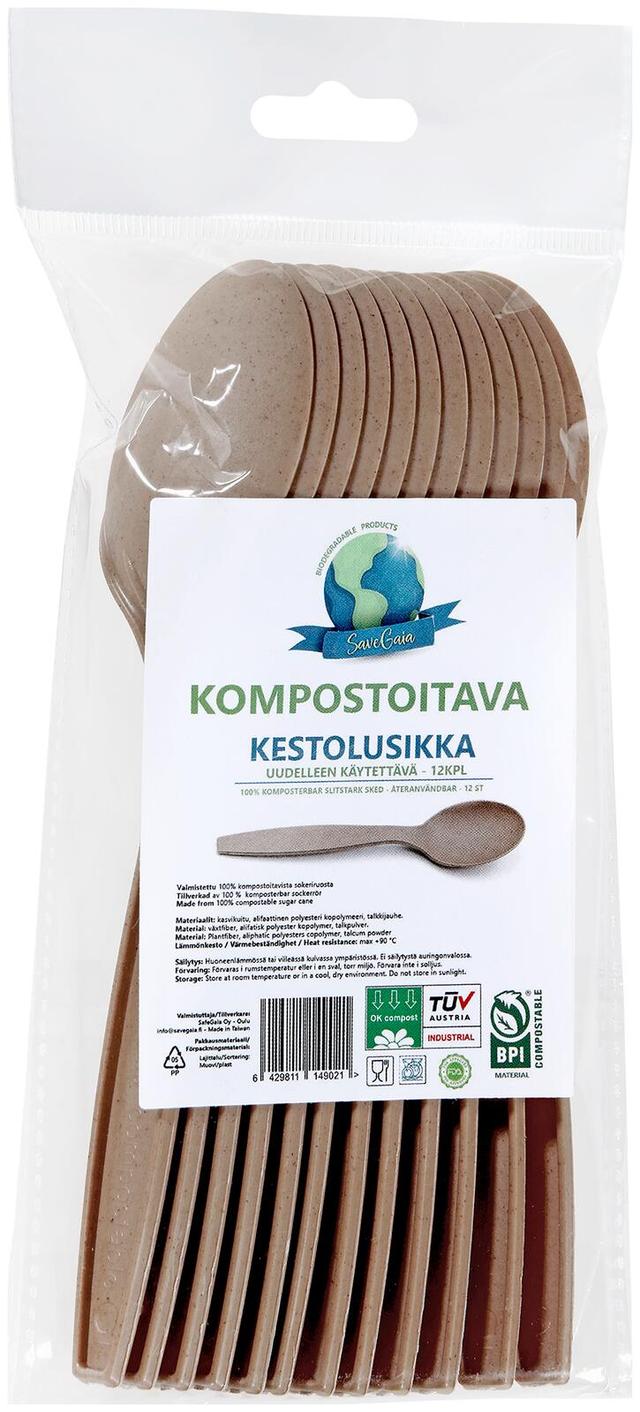 SaveGaia kompostoitava ja biohajoava kestolusikka 12kpl