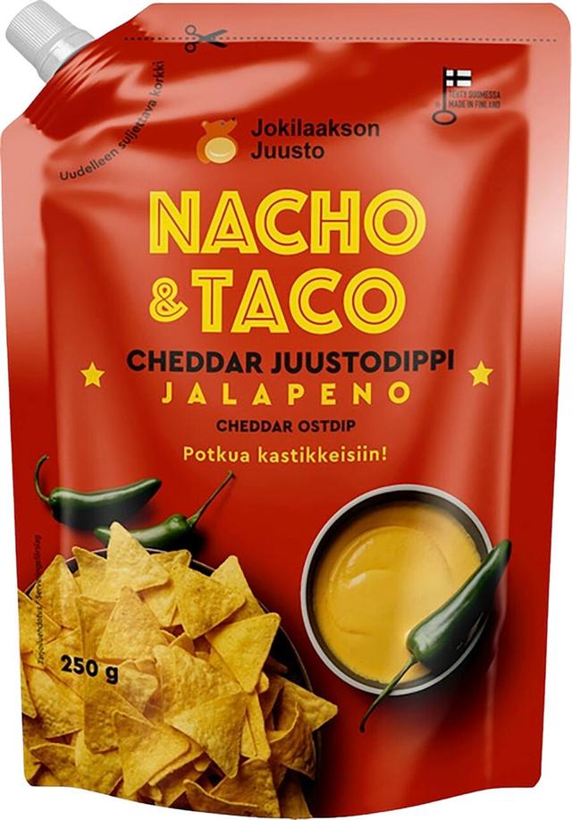 Jokilaakson Juusto Nacho&Taco cheddar juustodippi jalapeno 250g