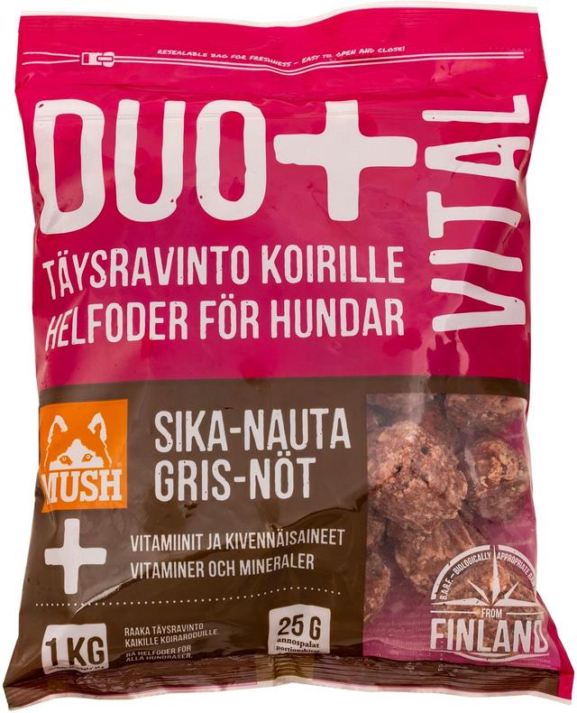 DUO+ Sika-nauta täysrehu koirille 1kg pakaste