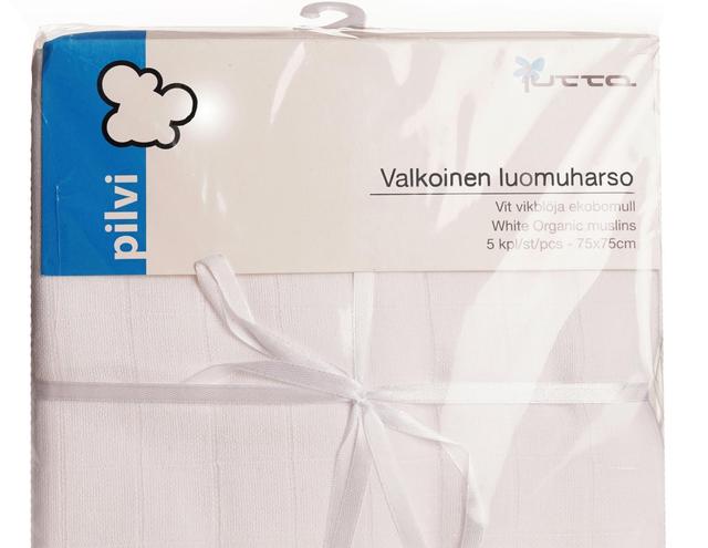 Pilvi luomupuuvillaharso valkea 5 kpl