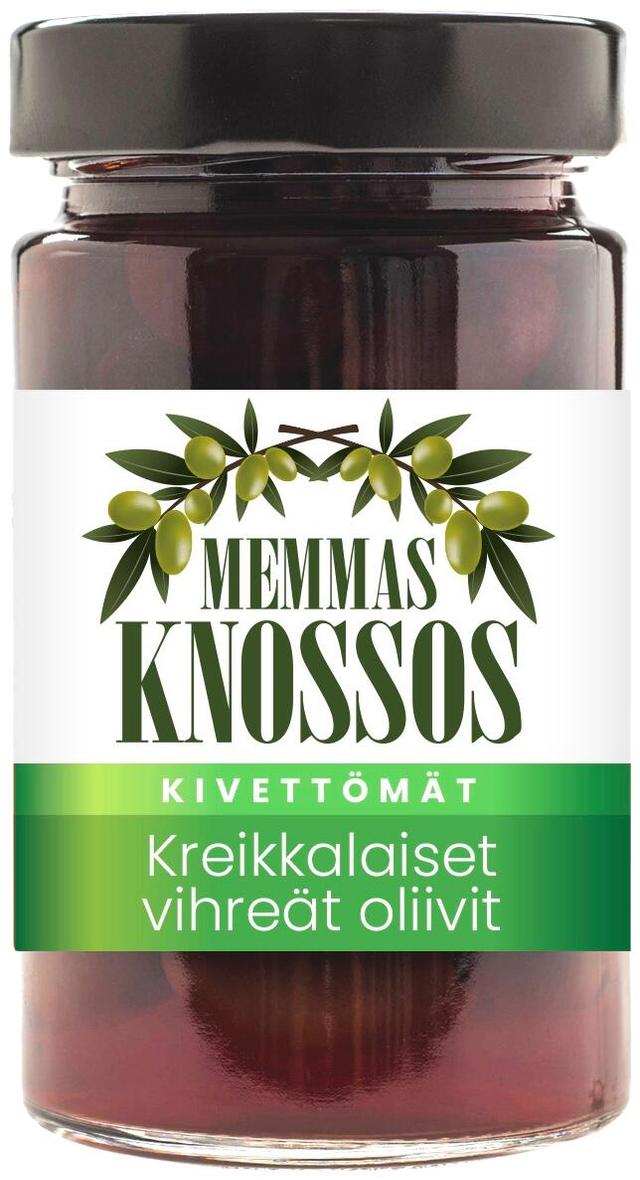 Memmas Knossos kreikkalaiset kivettömät vihreät oliivit 295g/140g