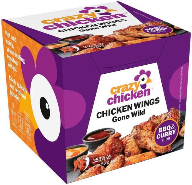 Crazy Chicken Chicken Wings Gone Wild - paahdetut mausteiset kanansiivet 350g + kastike 2x25g pakaste