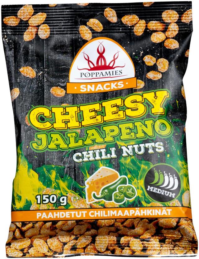 Poppamies Snacks Cheesy Jalapeno Chili Nuts maapähkinät 150g