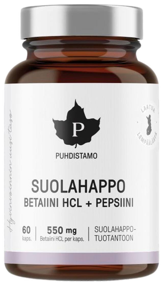 Puhdistamo Betaine HCL -suolahappo 60 kapselia